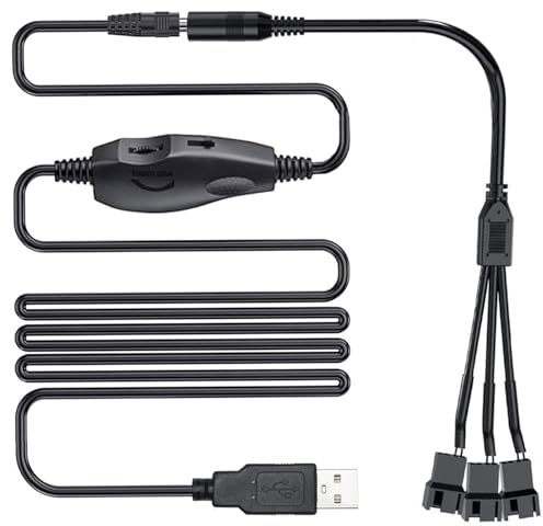 RUNCCI-YUN 12V USB Lüfter-Controller, USB DC 5V auf 12V Schritt hoch, 2-poliger Fan-Geschwindigkeitsregler mit 3/4-poligem Fan-Stromversorgungskabel (1 auf 3), Schwarz