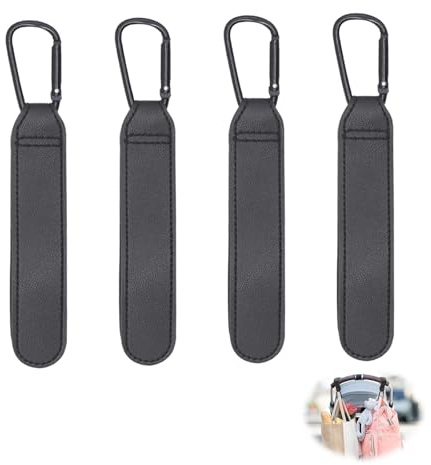 4 Stück Kinderwagen Haken, Kinderwagenhaken Leder Kinderwagen Taschenhalter Universelle Anhänger für Kinderwagen Träger für Wickeltasche Taschen Einkaufstasche Handtaschen Den Außenbereich