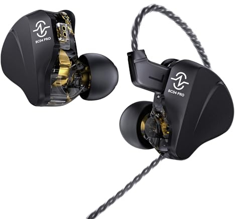 CCZ BC04 PRO in Ear Monitor Headphone, IEM for Gaming, Heavy Deep Bass Wired Earbuds in Ear Headphones,1BA 1DD Noise Cancelling Ear buds with 5N OFC Cable for Singer Musician (without mic,Matte Black)