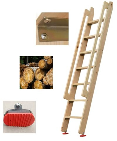 Holzleiter für Dachböden/Keller/Fenster, 124,5 cm bis 200,7 cm, Sicherheitsleiter mit IL, stabil für einfachen Zugang und sicheres Klettern