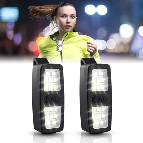 2 Stück Lauflicht Wiederaufladbar USB-C, 2-in-1 Clip-Leuchte LED Taschenlampe mit 3 Helligkeitsstufen, Spot und Flood, Wasserdichte Kompakte Blinklicht für Joggen,Arbeiten,Camping,Schwarz (Schwarz)