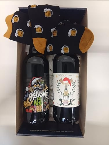 coffret houblon et chaussette festive 1 paire 39/45 + 1 bière de Noël 75cl BICH & 1 bière de Noël mélusine 75cl