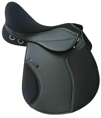Synthetic Leather GP Changeable Gullet Saddle with Comfortable Suede Seat Adjustable 16 Inch Riding Saddle with 5 Gullets Lightweight Black