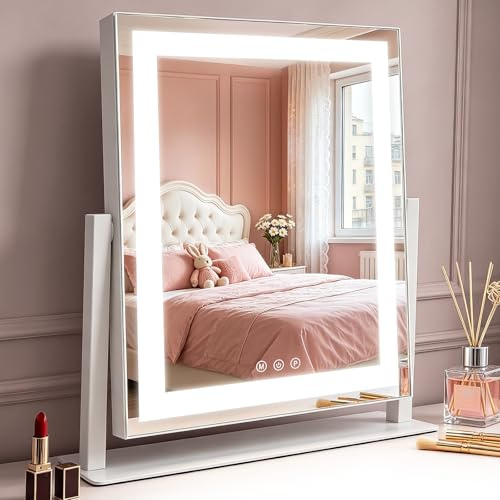 Mursche Schminkspiegel mit Beleuchtung Hollywood Spiegel,25×30CM LED Schminktisch Kosmetikspiegel Mit Licht,Make Up Vanity Mirror with Light 360°Drehung Klein Tischspiegel 3 Modi Touch Dimmbar | Vanity Mirror Klein Kosmetikspiegel mit Licht Tischspiegel 3 Modi Schminktischspiegel Touch Dimmbar