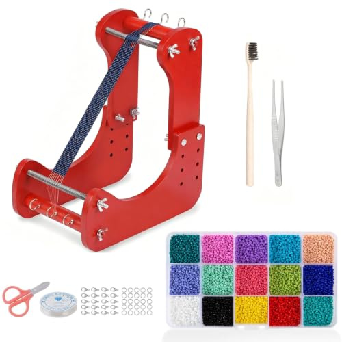 Stehender Perlenwebrahmen, Verstellbarer Perlenwebstuhl mit Beads Set | Erhöhter Webstuhl mit 15 Farben Perlen, Perlenwebrahmen-Set aus Holz mit 4 Längenoptionen für Armbändern Halsketten Gürteln