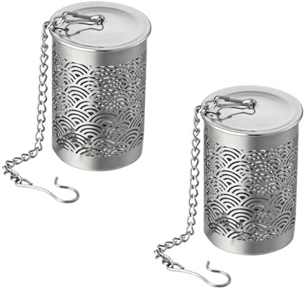 Fan-Shaped Tea Infuser Set of 2, 304 Stainless Steel Extra Fine Mesh Tea Strainer for Loose Leaf Tea, Reusable Tea Steeper Filter with Extended Chain and Drip Trays for Mugs and Teapots
