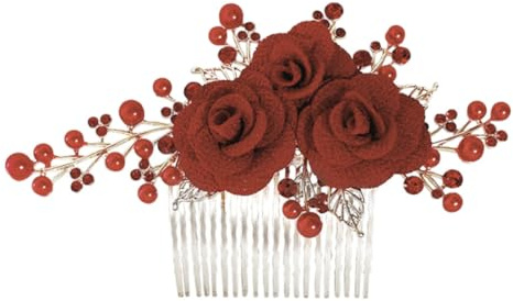 GOOHOCHY Zinklegierung Haarschmuck Mit Rosendesign Roter Haarkamm Für Bräute Bei Hochzeiten Und Proms Party