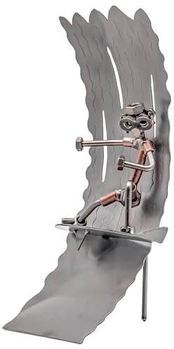 STEEMO Original Schraubenmännchen Figur: Surfer – Handgefertigte Metall-Deko aus Stahl und Kupfer, kreative Surf-Skulptur und Geschenkidee für Wellenreiter und Strandliebhaber, 23x10x30 cm