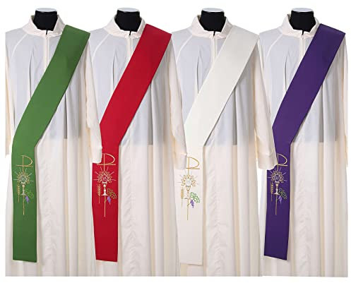 Diakon Stola Kelch Hostie und Trauben Polyester, Elfenbeinfarbig