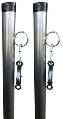 2 x 3 Meter Washing Line Post, Galvanised Pole One Piece, With Pulley Wheel For Clothes Line And Middle Cleat Hook (10 Feet)