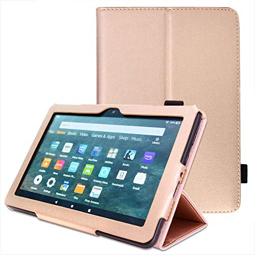 TECHGEAR Neue Amazon Fire HD 8, HD 8 Plus, Kinder, 2024/2022/2020 14. 12. 10. Generation Hülle - PU Leder Slim Hülle mit Ständer und Handschlaufe Schutzhülle Tasche - Rosé Gold