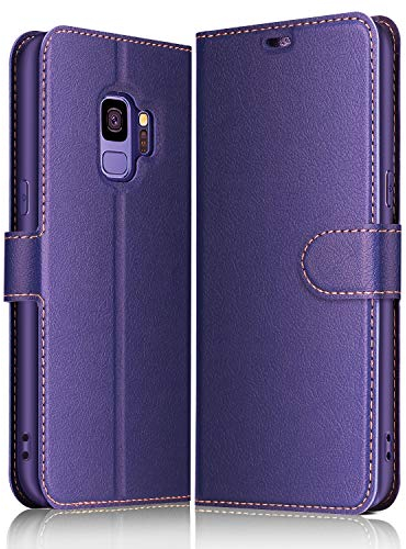 ELESNOW Hülle für Samsung Galaxy S9, Premium Leder Flip Schutzhülle Tasche Handyhülle mit [ Magnetverschluss, Kartenfach, Standfunktion ] für Galaxy S9 (Lila)