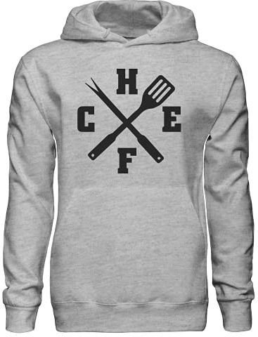 Pull à capuche de chef, spatule et fourchette à viande croisée - Taille L - Gris