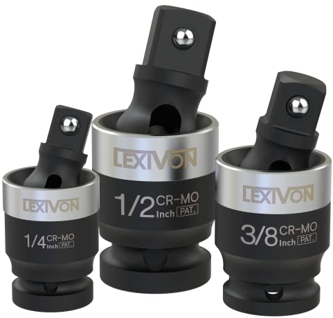 LEXIVON Joint Universel à Impact - Design SLIM breveté | Set de 3 pièces 1/2, 3/8, et 1/4 pour douilles pivotantes | Acier au chrome-molybdène à haute résistance aux chocs (LX-113-S)