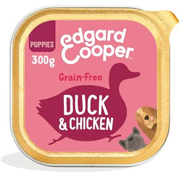 Edgard & Cooper Comida Húmeda para Perros Cachorros Puppy Junior Paté Perros Natural Sin Cereales Tarrinas 300g x 18 Pato & Pollo Fresco, Alimentación Sana Sabrosa y Equilibrada, Carne Fresca