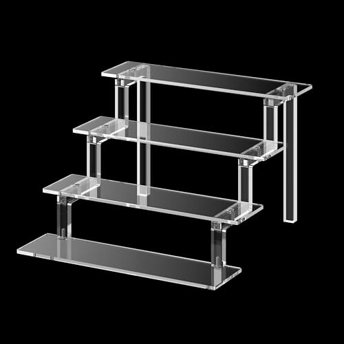 Janaden Perfume Organiser Display Stand, 4 Tiered Acrylic Riser Display Shelf, Clear Plastic Cupcake Stands, Perspex Storage Holder Compatible with Funko POP Figures, Fragrance, Aftershave, Skincare