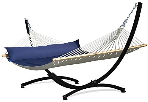 Potenza Outdoor Hängematte mit Gestell für 2 Personen I Catargo - Baumwolle Doppelhängematte XXL 220x160, 220kg I Hängemattengestell 220kg, wetterfest… (Blau, Gestell Schwarz)
