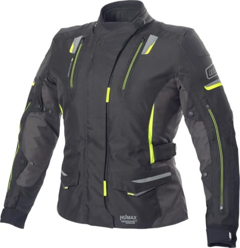 Büse Jana Damen Motorrad Textiljacke, schwarz/grau/gelb, 42