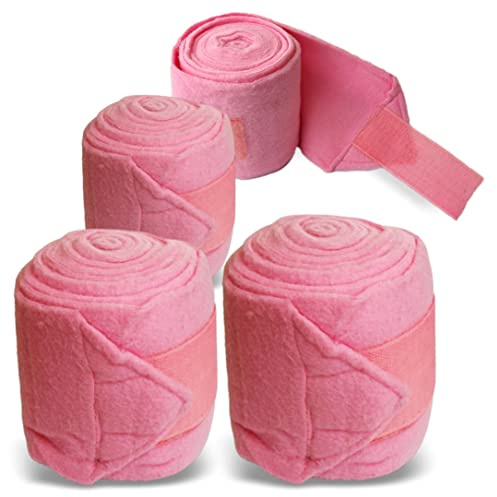 Pferdelinis Bandagen fürs Pferd aus Fleece mit Klettverschluss - Fleecebandagen Pferd im 4er Set mit praktischer Aufbewahrungstasche (Shetland Pony (Shetty), Pink)