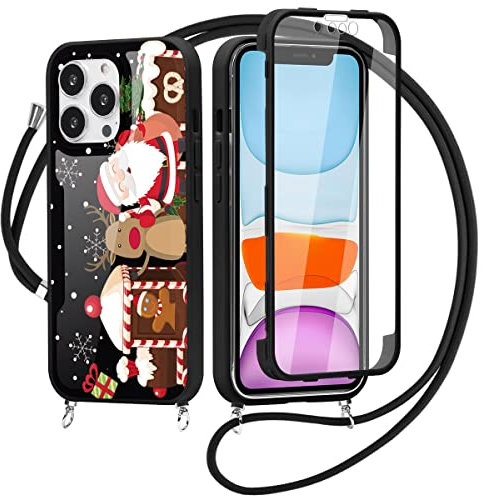 Yoedge Funda con Cuerda para Xiaomi Redmi Note 10S (4G)/Redmi Note 10(4G) 6,43,Carcasa 360° Protección con Cordón Necklac Collar,Transparente Antigolpes Protector de Pantalla con Dibujos Case,Navidad