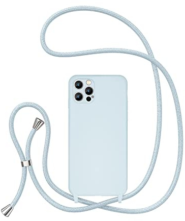 UEEBAI Crossbody Lanyard Phone case for iPhone 14 Pro 6.1 inch, Silicone Phone Cover Necklace Cord Strap Soft Shockproof Protective Case - Sky Blue