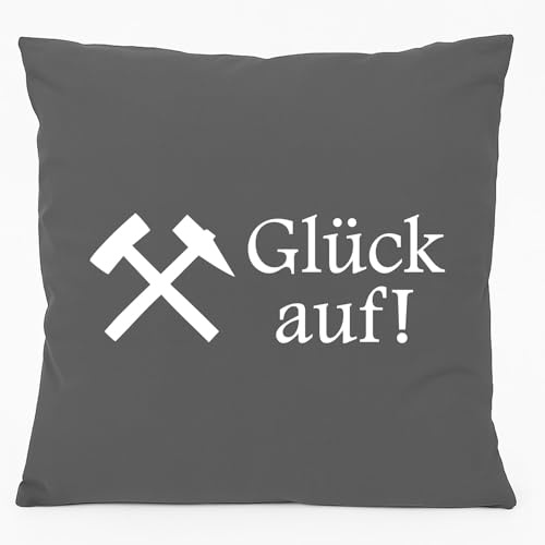 Huuraa Kissen Glück auf! Ruhrpott Geschenk | 40x40cm mit Füllung Steel Grey Baumwolle Dekokissen Geschenkidee Graues Sofakissen dekoratives Zierkissen