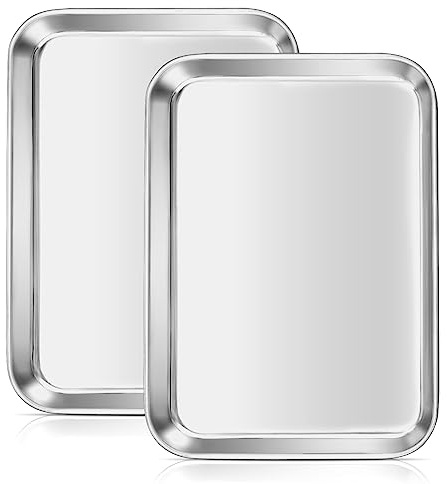 TEAMFAR Backblech 2er Set, Edelstahl Backform Kuchenblech 23,6x17,8cm | Rechteckigies Backblech Mini 2,5cm tief, Grillschale, Backen Kochen Servieren, Gesund, Hochglanzpoliert, Spülmaschinenfest