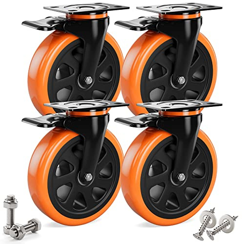 4 Stück Schwerlastrollen 160mm mit Bremsen inkl. Montagezubehör Lenkrollen Transportrollen 360° Drehung bis 600KG Tragbarkeit für Möbeltransport & Industrietransport