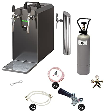 Kit Completo: dispensador de Cerveza Stream 50, Enfriador de Flujo de 2 vías en seco, hasta 55 litros/h - EDICIÓN Negra, KEG:Type D, KEG 2:NC Adaptador