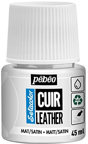 Pebeo - Setacolor Cuero - Pintura acrílica para cuero y polipiel - Personalización de bolsos, zapatos, zapatillas - Resistente a arañazos, dobleces y roces - Acabado mate/satinado- Blanco puro - 45 ml