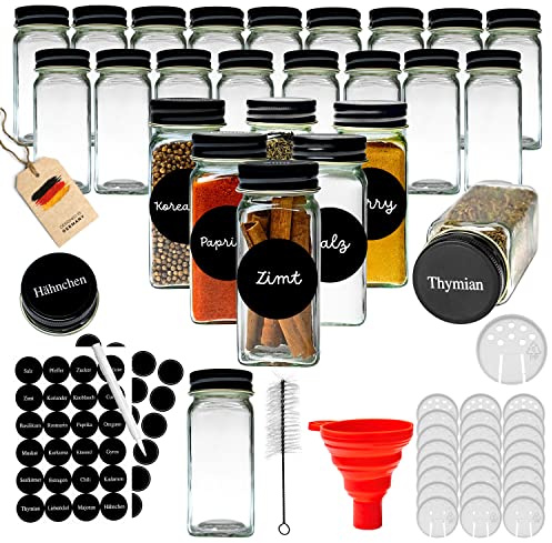 Coradoma Gewürzgläser Set Eckig 24 Stück inkl. Gewürzetiketten|Organizer zur Aufbewahrung Küche-Glas mit Deckel für Gewürze|Glasbehälter Vorratsdosen mit Deckel luftdicht|Spice Jars Gewürzdose,WSC010