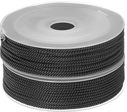 sourcing map 2uds Torcido Nylon Cordel Hilo Rebordear Cordón 2mm 13M/43 Pies Extrafuerte Trenzado Nylon Cuerda para Fabricación Pulseras Joyería Fabricación, Negro