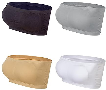 Lemef Reggiseno sportivo da donna, senza cuciture, con imbottitura rimovibile, 1 bianco, 1 nero, 1 color pelle, 1 grigio (non imbottito), 3XL