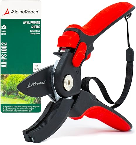 AlpineReach Amboss Gartenschere für den Garten, scharfe Klinge aus Hartstahl, verstellbarer weicher Griff für kleine und große Hände, ergonomische Baumschere, 20 cm Handschere trimmt Baumzweige, Äste