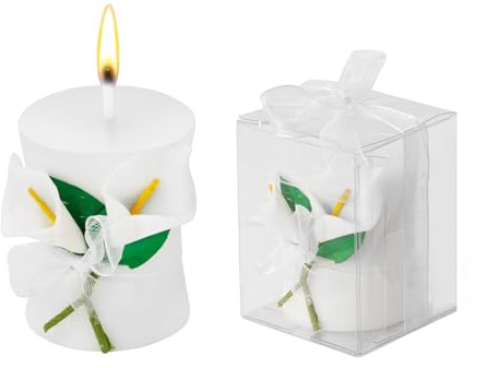Lot de 30 bougies de mariage style lys calla dans une boîte cadeau avec cartes de remerciement, cadeaux de retour pour invités (style lys)