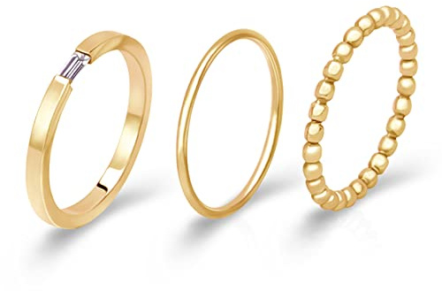 Joacii 18K vergoldete stapelbare Ringe für Frauen Edelstahl Zehenringe Herrenringe Set Comfort Fit Größe 10