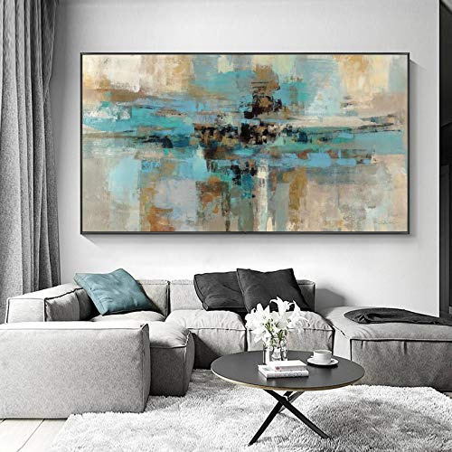 ZHMANLUCK Skandinavische Poster und Drucke, Kunstwerke für Wanddekoration, moderne abstrakte Ölgemälde auf Leinwand, Wohnzimmer-Wandbilder, 100 x 200 cm, mit schwarzem Rahmen
