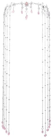 fdsmall Frauen Stirnband Kopf Kette Kristall Kopf Kette Kopfbedeckung Fee Haar Ornamente Stirn Kette Kristall Stirnband Haarmode Lange Quaste Kopfbedeckung Haarnadel für Frauen Haarschmuck (Silber)