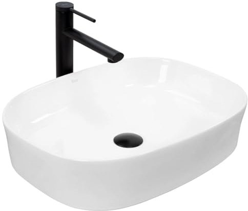 GTM Design Aufsatzwaschbecken Glanz - Modern Waschbecken - ohne Überlaufloch - Elegant Aufsatzwaschbecken Oval - für Badezimmer und Gäste WC - nur Bad Waschbecken - Modell 8