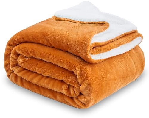 SOCHOW Wohndecke Kuscheldecke aus Sherpa Fleece Orange, 150 x 200 cm | Doppelseitig Superweiche Luxuriöse für Couch und Bett