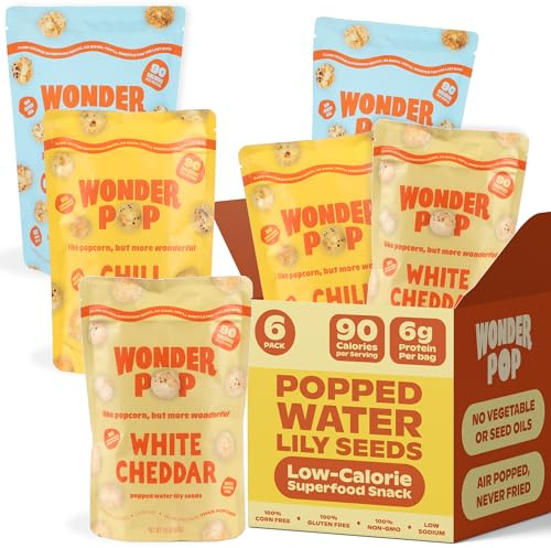 WonderPop Variety Pack – Popped Water Lily Seeds (6-Pack) | Gluten-Free, Non-GMO, 6g Protein, 90 Calorie | Healthy Low-Calorie Snack Mix Made with Clean Ingredients | 2.11oz Bags