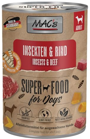 Mac's Dog | Hundefutter Insekt | mit Rind oder mit Huhn | auch als 6er Mix | bei Futtermittelunverträglichkeiten geeignet | getreidefreies Nassfutter für Hunde (6X 400g, Insekten & Rind)