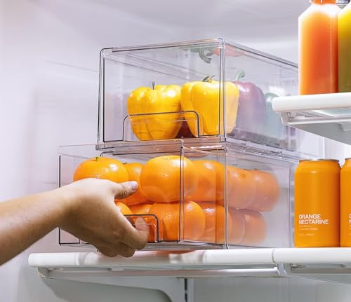 Epzia 1 PIEZA organizador grande para frigorífico, transparente, apilable, extraíble para cajones, frigoríficos, congeladores y despensas (transparente)