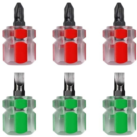 Mini Cacciavite 6 Pezzi, Cacciavite a Manico Corto, Cacciavite per Macchina Da Cucire, Cacciavite a Croce Corto, Cacciavite a Taglio, Cacciavite Tascabile (Verde, Rosso)