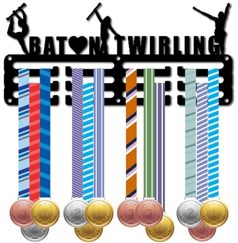 CREATCABIN Medaillenaufhänger Baton Twirling Medaillenhalter Wandmontage Rahmenregal Sport Gymnastik Medaillen Organizer Hakenregal Geschenk Für Turner Athlet Medaillengewinner Frauen 13x29cm Schwarz