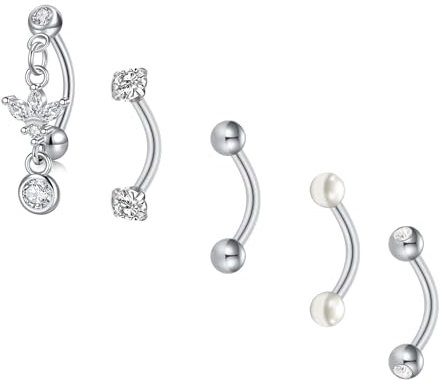 LAURITAMI Augenbrauen Piercing Banane 8mm Edelstahl 1.2mm Curved Barbell Rook Helix Tragus Cartilage Ohr