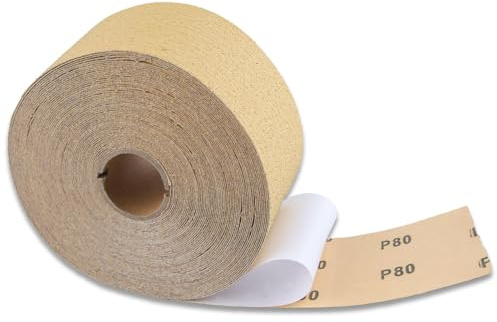 LEONTOOL Rollo de papel de lija de grano 80, rollo continuo de 20 yardas de largo, 2-3/4 pulgadas de ancho, papel de lija PSA, autoadhesivo PSA Stickyback para carpintería automotriz, lijadora de