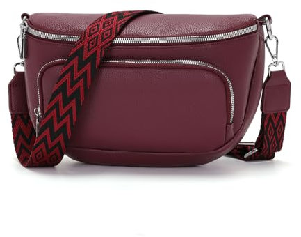 Boadlol Große Bauchtasche Damen umhängetasche Crossbody bag Schultertasche Brusttasche Leicht mit Mehrere Fächer Verstellbar für Alltag & Reisen Gothic Rot