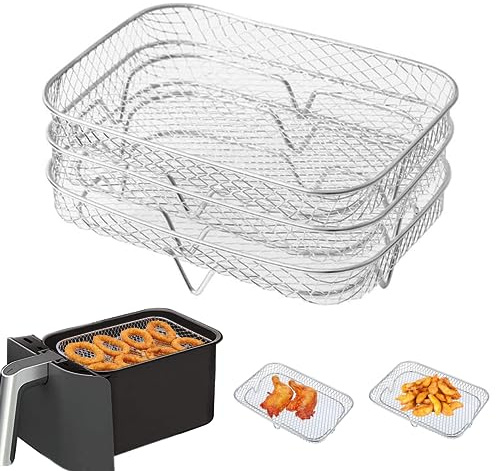 stapelbare körbe für airfryer,Airfryer-Gestell, 3-Teilig, Stapelbar, 21 cm, Rechteck, Turm, Airfryer-Gestell, Korb, Grillrost Aus Edelstahl, Airfryer-Zubehör Für Grill, Ofen, 8-Qt-Airfryer-Turm