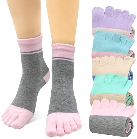 Soleeya 5 Pares Calcetines Cinco Dedos Mujer EU 35-40, Suaves Algodón Calcetines para Correr de Cinco Dedos de Deporte Mujer para Ciclismo Deportivo